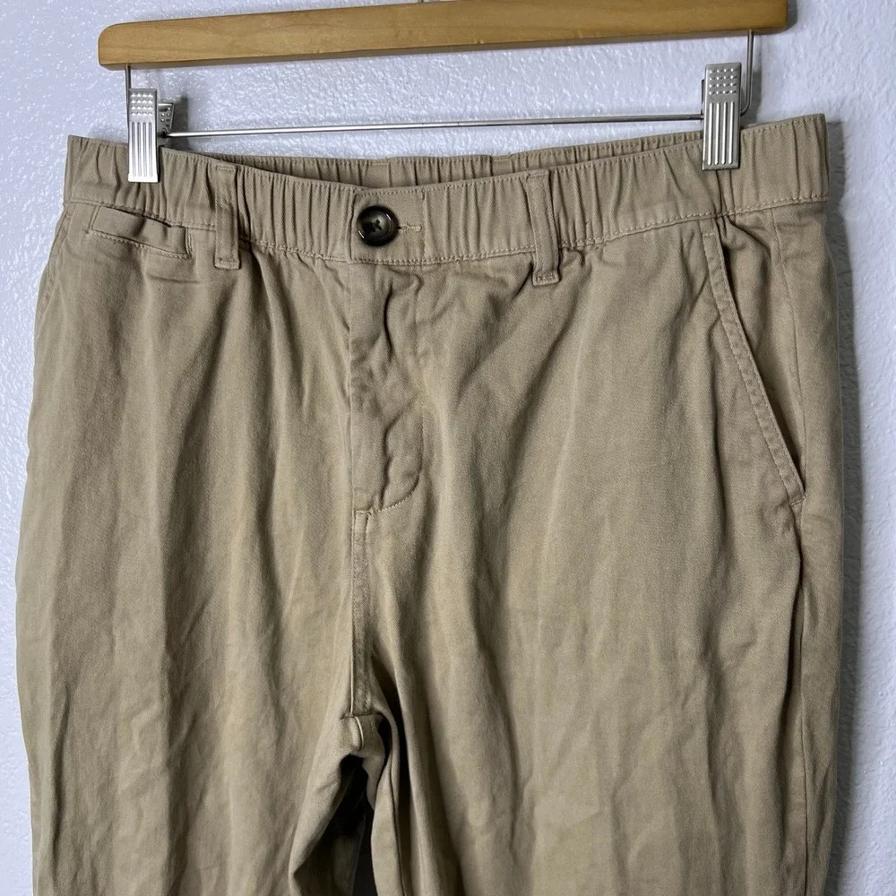 Core USA Mens Khaki Chino Straight Leg Pants‎ Elastic Waist Tan Size 32x30